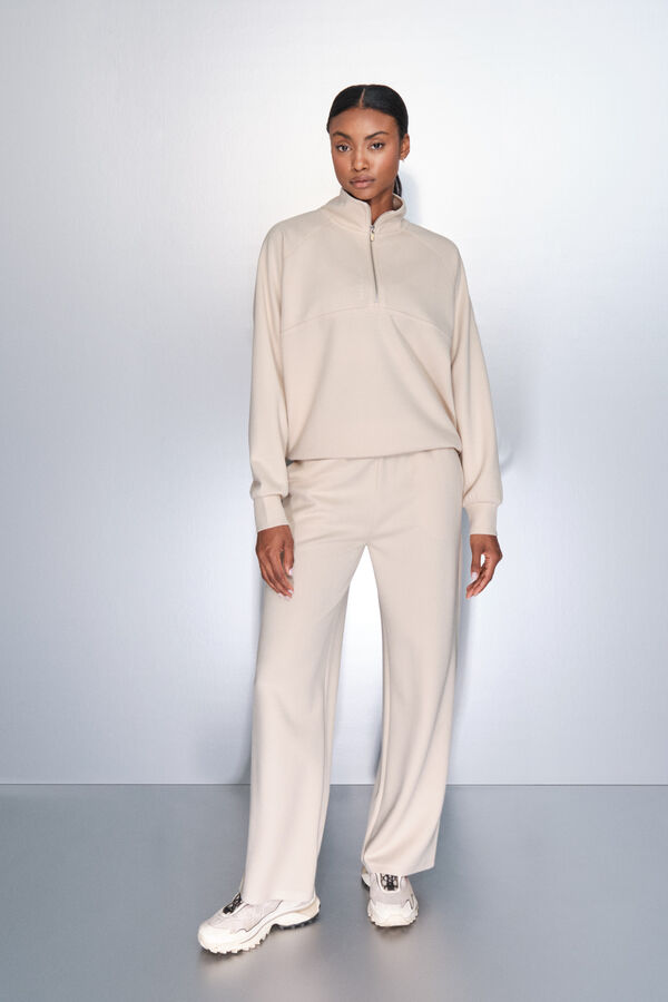 Dash and Stars Sudadera beige con cierre en el cuello café