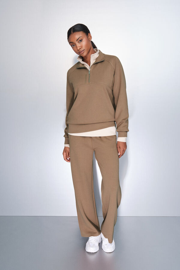 Dash and Stars Pantalón recto ancho de canalé marrón café