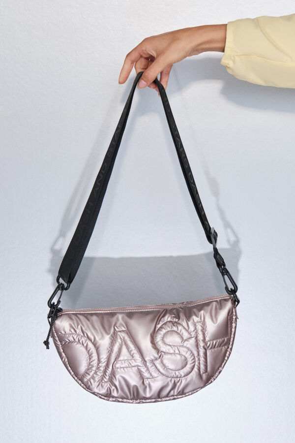 Dash and Stars Bolsa bandolera de nailon rosa metalizado . beige