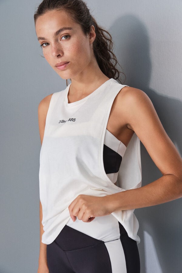 Dash and Stars Playera blanca de algodón con mangas cuello halter beige