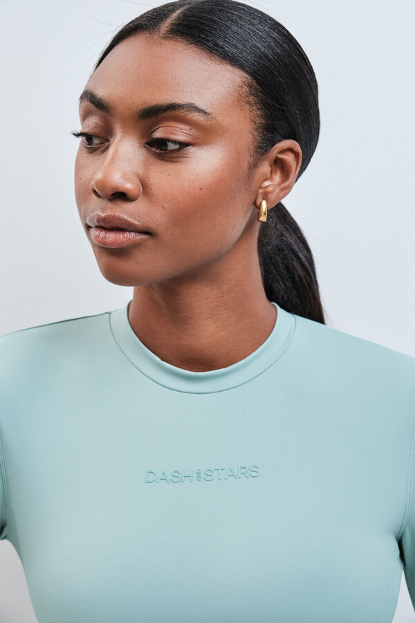 Dash and Stars Playera ajustada manga larga verde verde