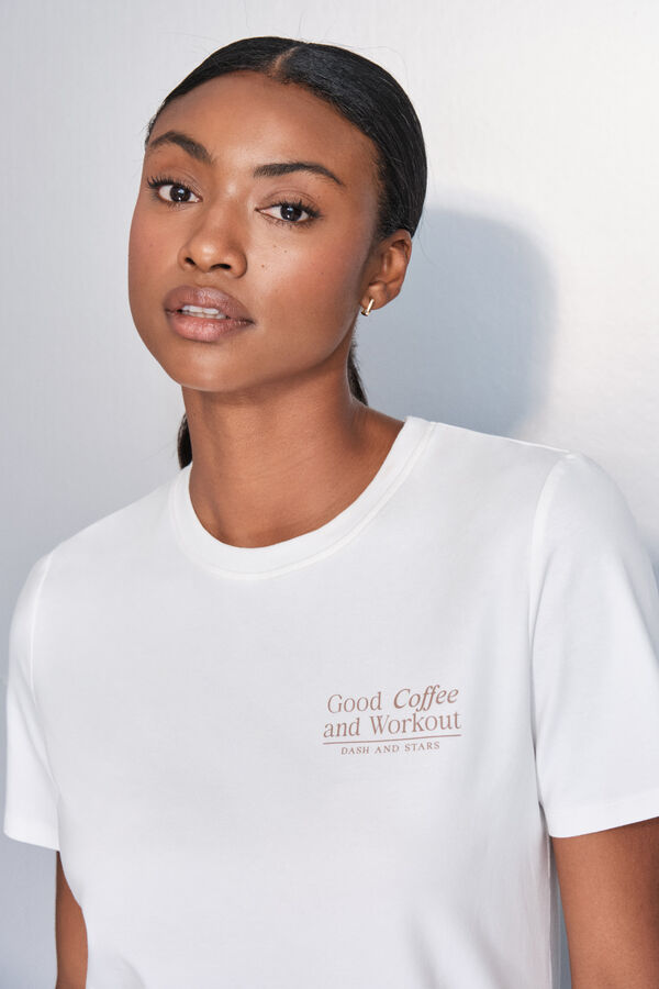 Dash and Stars Playera blanca de manga corta de algod&oacute;n beige