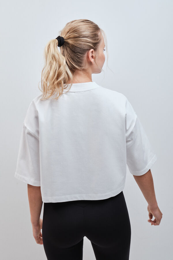 Dash and Stars Playera boxy 100% algod&oacute;n blanco beige