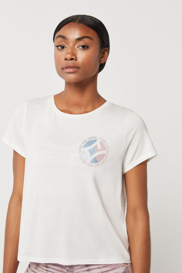 Dash and Stars Camiseta blanca fluida modal beige