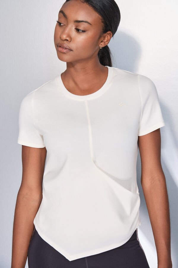 Dash and Stars Playera blanca drapeada de manga corta  beige