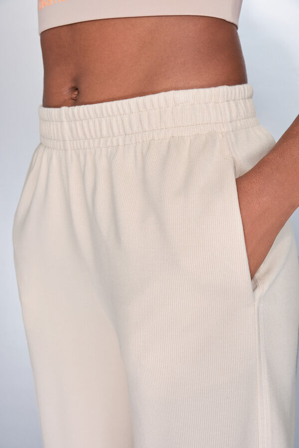 Dash and Stars Pantalón ancho recto de canalé beige café