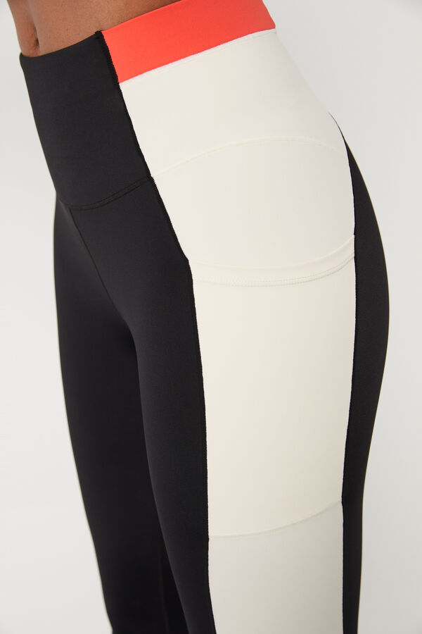 Dash and Stars Leggings crop color block 4D Stretch negro