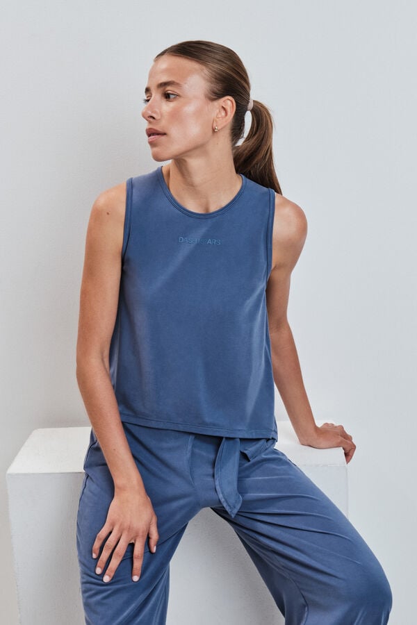 Dash and Stars Playera sin mangas tacto suave azul azul