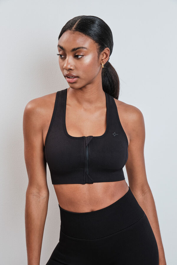 Dash and Stars Brasier deportivo con cierre central SEAMLESS FIT negro negro