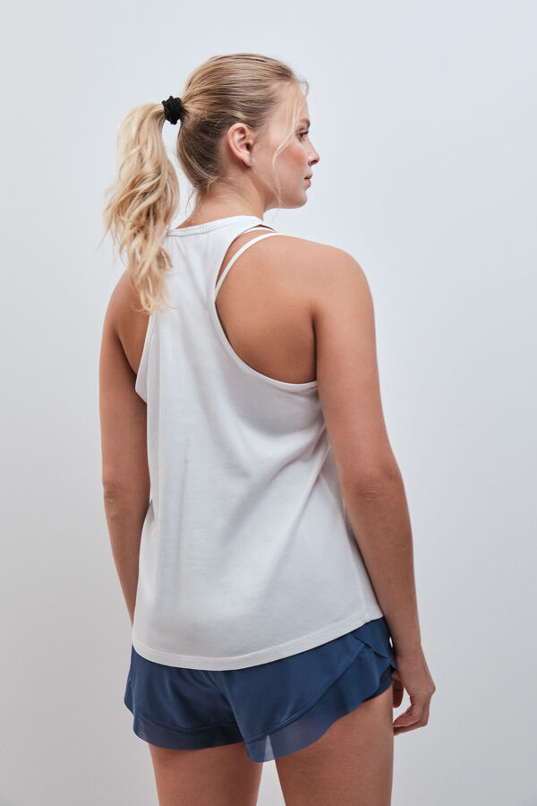 Dash and Stars Playera sin mangas de algod&oacute;n blanco beige