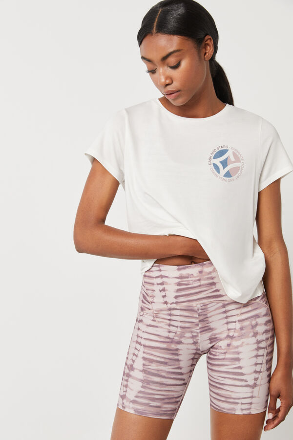 Dash and Stars Camiseta blanca fluida modal beige