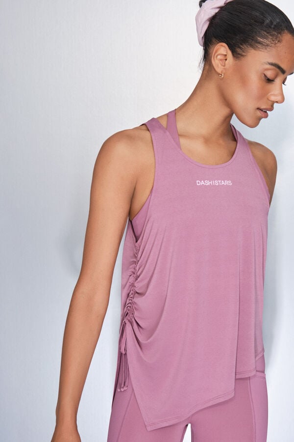 Dash and Stars Playera rosa asimétrica con cuello halter rosa