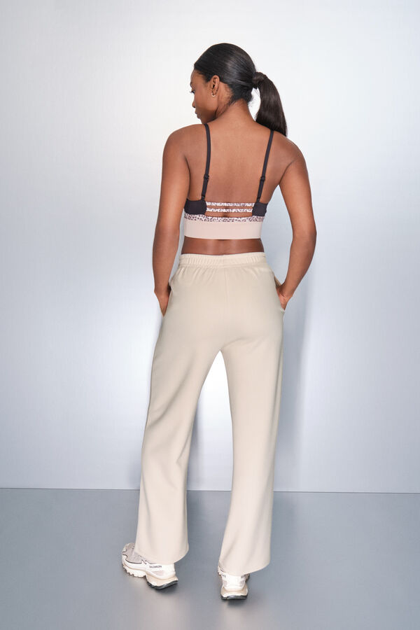 Dash and Stars Pantalón ancho recto de canalé beige café
