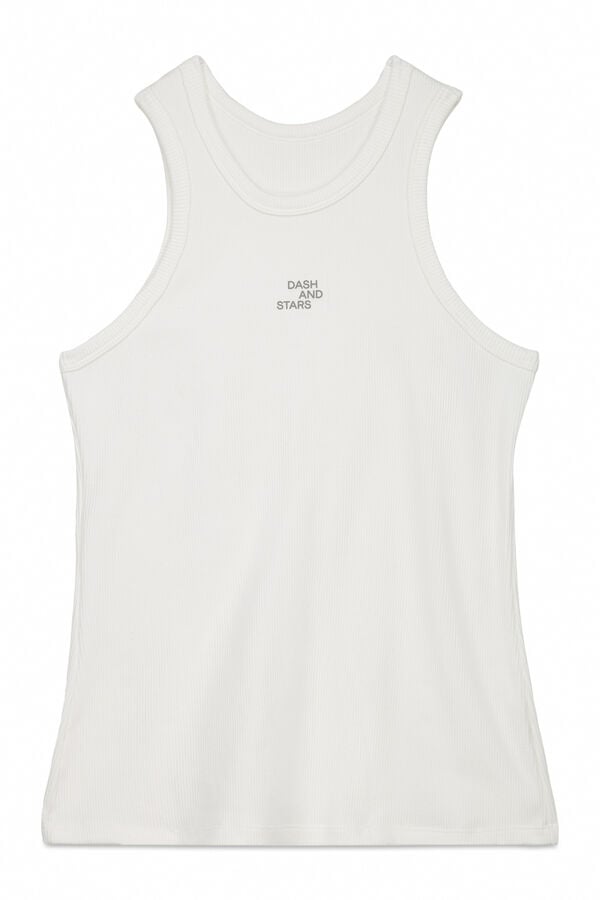 Dash and Stars Playera de algodón acanalado con cuello cuello halter blanco