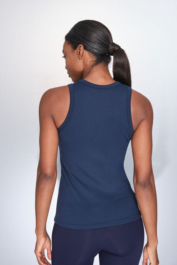 Dash and Stars Playera de algodón acanalado azul con cuello cuello halter azul