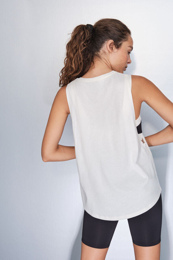 Dash and Stars Playera blanca de algodón con mangas cuello halter beige