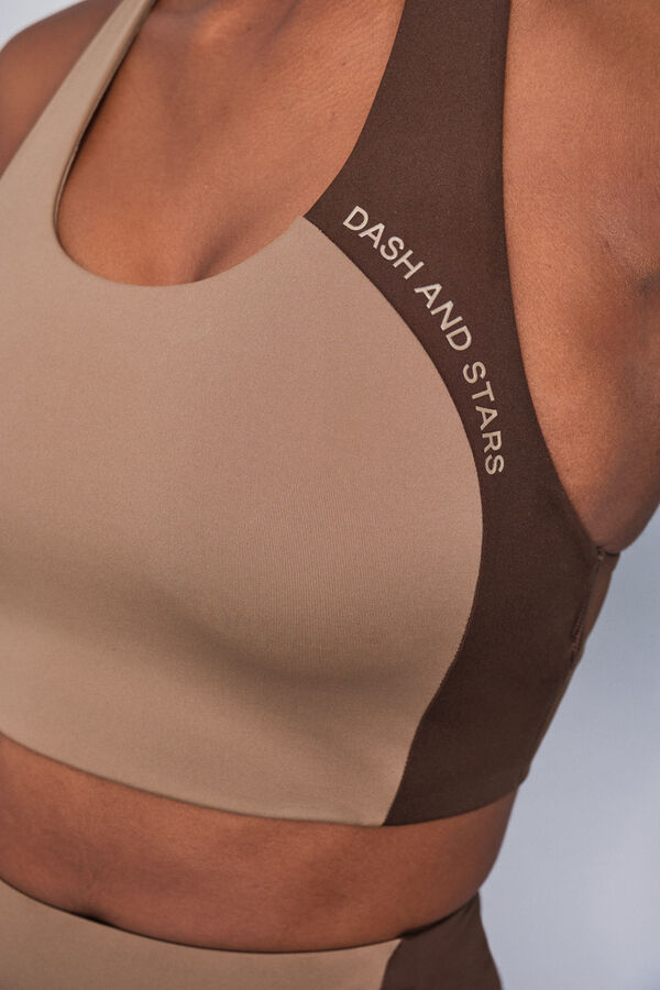 Dash and Stars Brasier deportivo con bloques de color 4D STRETCH caf&eacute;