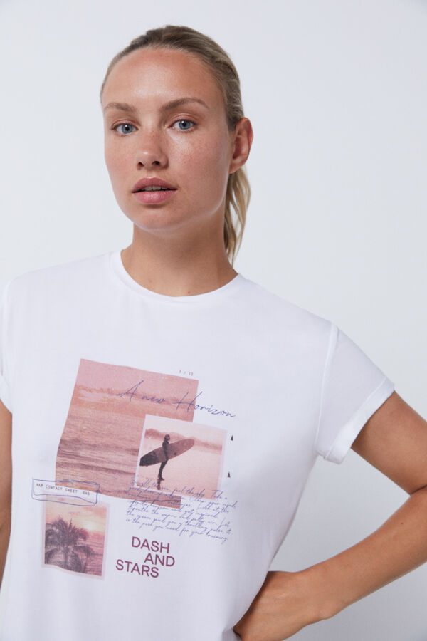 Dash and Stars Camiseta fluida modal beige