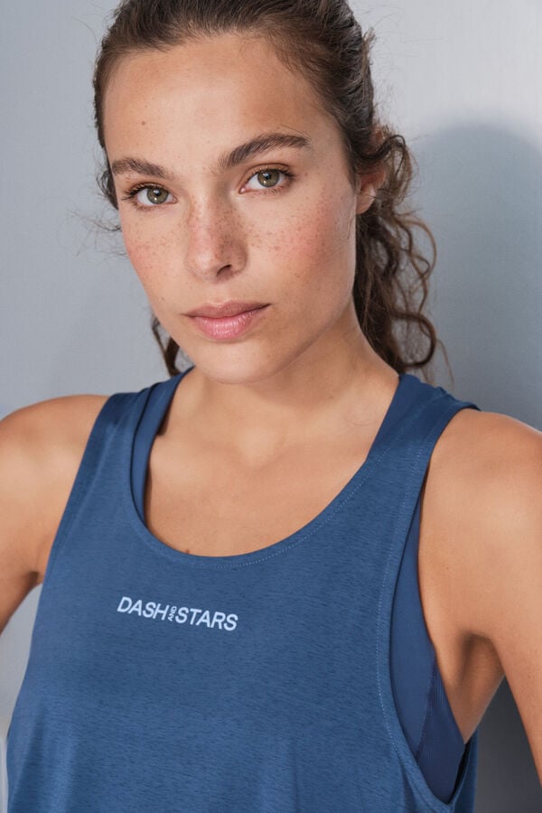 Dash and Stars Playera azul asimétrica de cuello halter azul