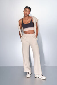 Dash and Stars Pantalón ancho recto de canalé beige