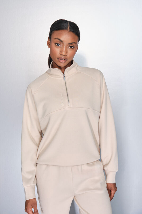 Dash and Stars Sudadera beige con cierre en el cuello café