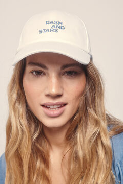Dash and Stars Gorra blanca algodón logo beige