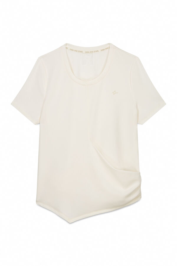 Dash and Stars Playera blanca drapeada de manga corta  beige