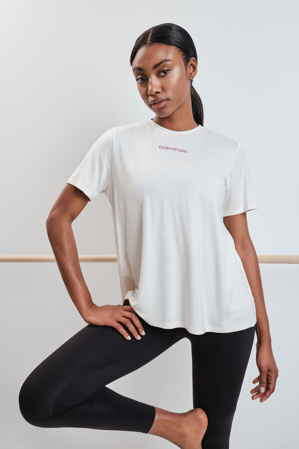 Dash and Stars Playera manga corta de modal blanca beige