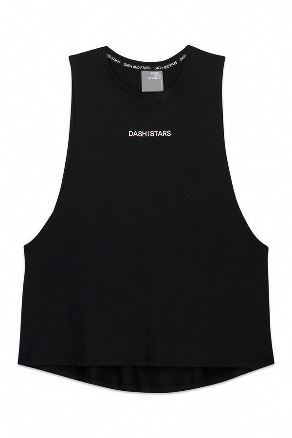 Dash and Stars Playera negra de algodón con mangas cuello halter negro