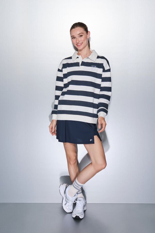 Dash and Stars Sudadera de forro polar 100% algodón con estampado de rayas azul