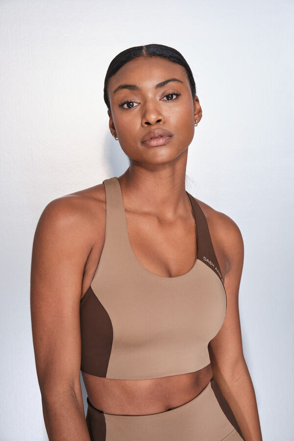 Dash and Stars Brasier deportivo con bloques de color 4D STRETCH caf&eacute;