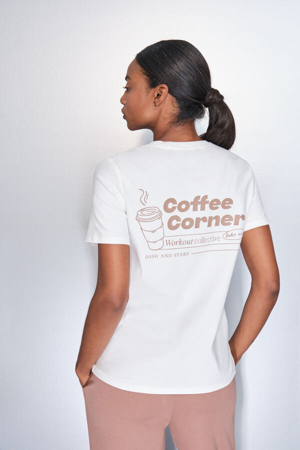 Dash and Stars Playera blanca de manga corta de algod&oacute;n beige