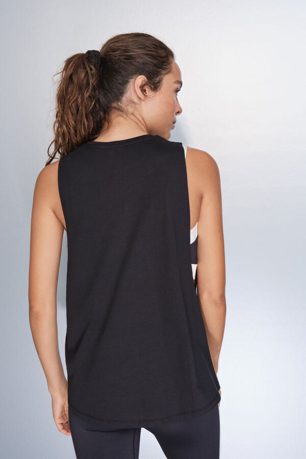 Dash and Stars Playera negra de algodón con mangas cuello halter negro