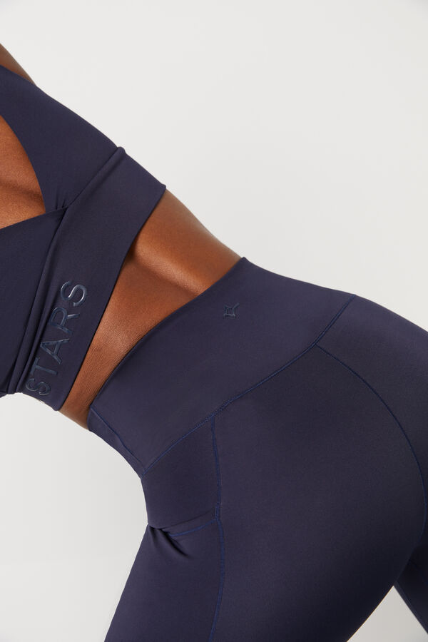 Dash and Stars Leggings crop cintura cruzada 4D Stretch azul