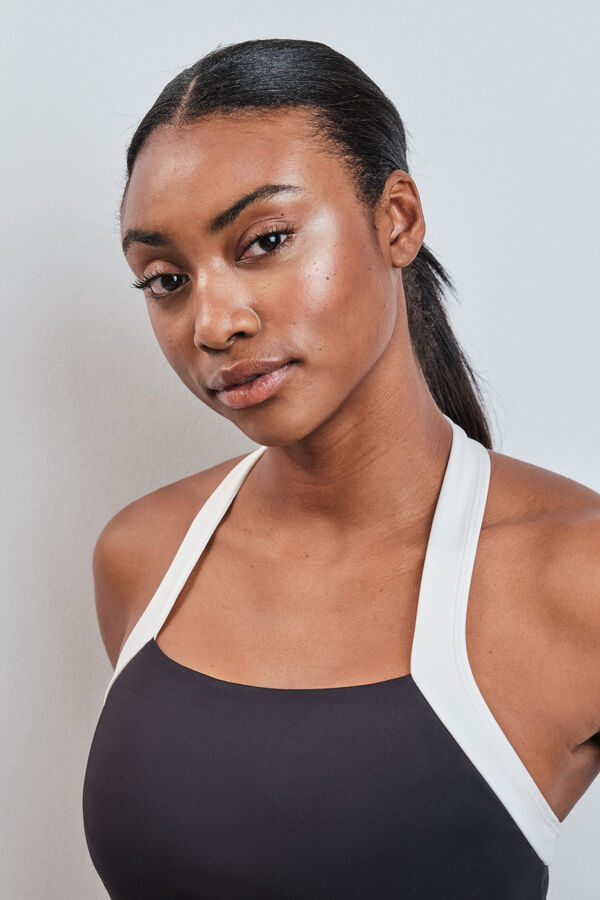 Dash and Stars Playera deportiva halter 4D Stretch contraste negro negro