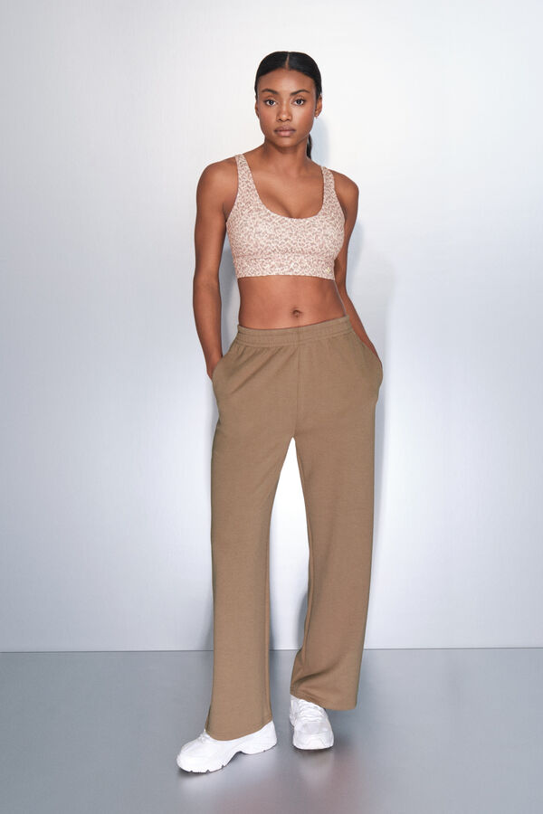 Dash and Stars Pantalón recto ancho de canalé marrón café