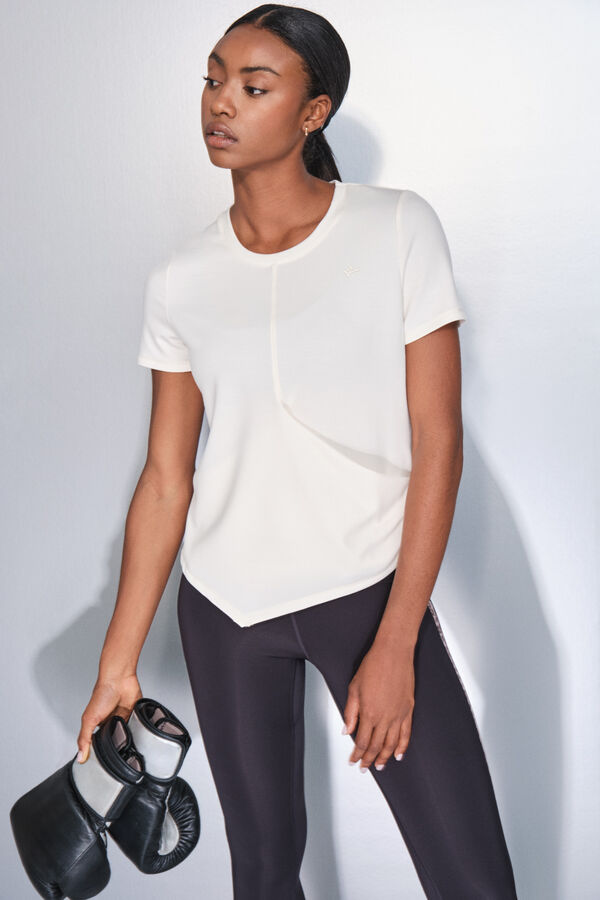 Dash and Stars Playera blanca drapeada de manga corta  beige