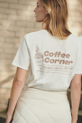 Dash and Stars Playera blanca de manga corta de algod&oacute;n beige