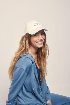 Dash and Stars Gorra blanca algodón logo beige