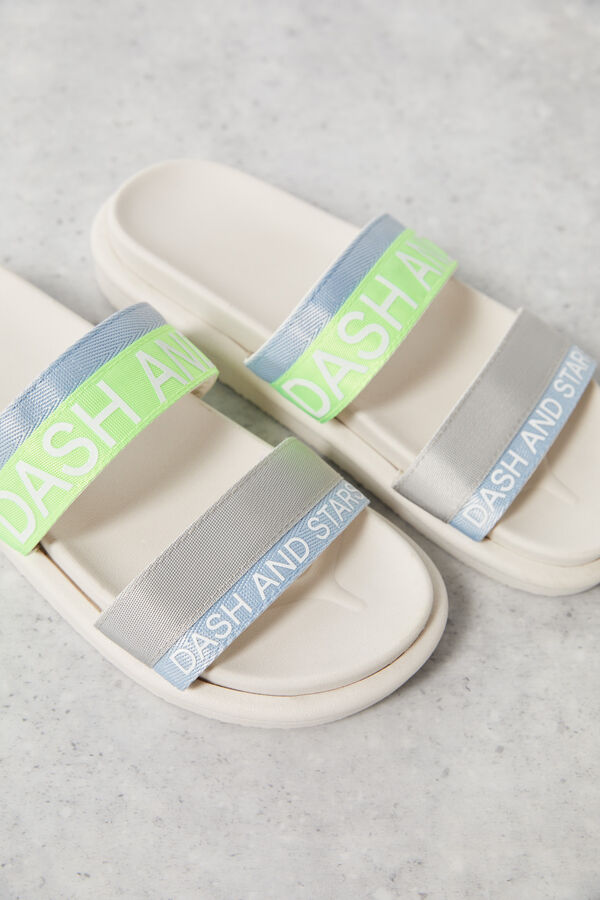 Dash and Stars Chanclas tiras logo azul/ limón verde