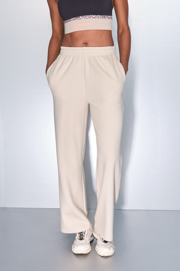 Dash and Stars Pantalón ancho recto de canalé beige café