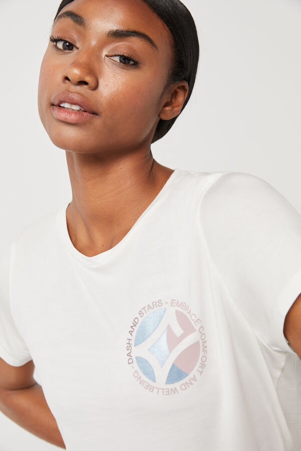 Dash and Stars Camiseta blanca fluida modal beige
