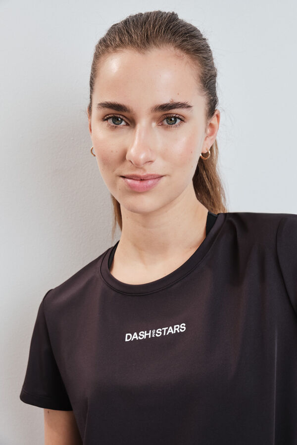 Dash and Stars Playera t&eacute;cnica con panel de malla negra negro