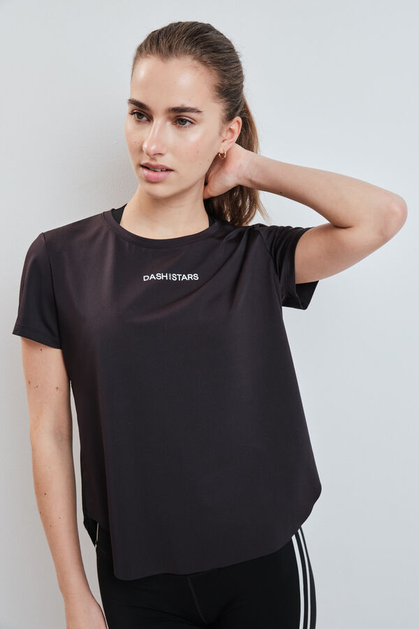 Dash and Stars Playera t&eacute;cnica con panel de malla negra negro