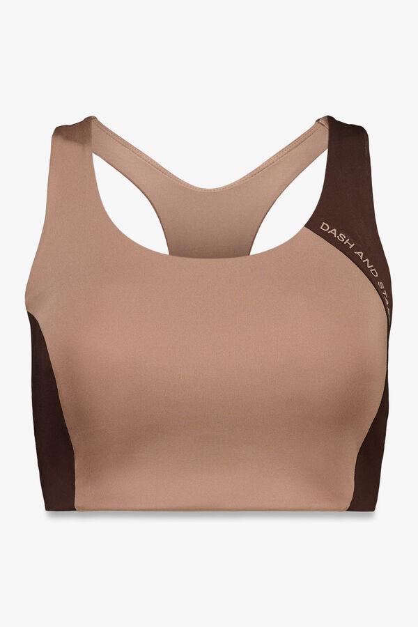 Dash and Stars Brasier deportivo con bloques de color 4D STRETCH caf&eacute;