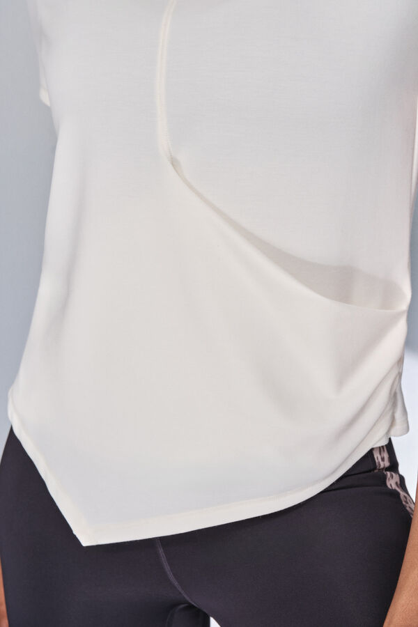 Dash and Stars Playera blanca drapeada de manga corta  beige