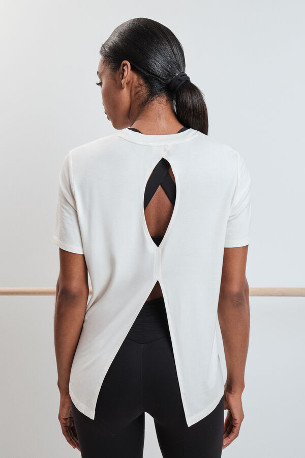 Dash and Stars Playera manga corta de modal blanca beige