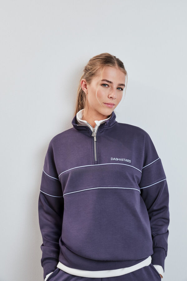 Dash and Stars Chamarra cuello alto con cierre gris gris