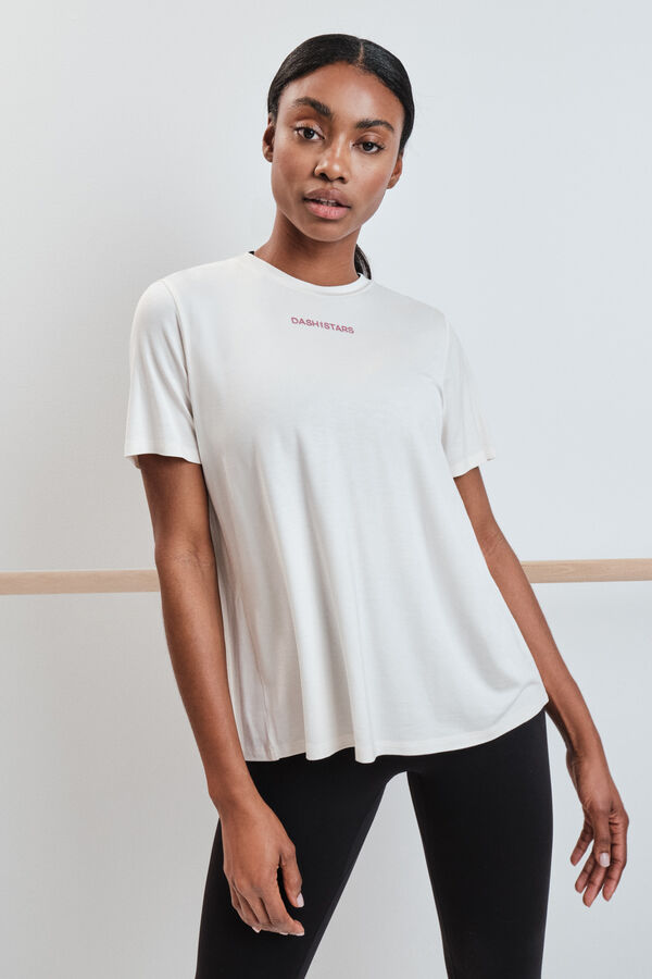 Dash and Stars Playera manga corta de modal blanca beige