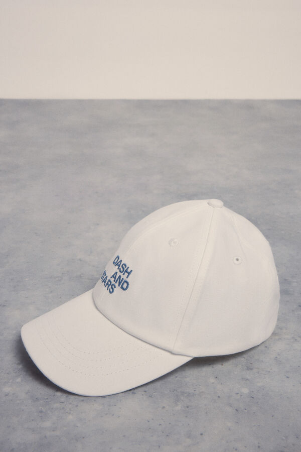 Dash and Stars Gorra blanca algodón logo beige
